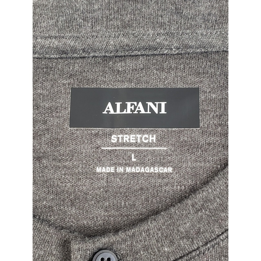 Alfant Men Henley Shirts L Gray Short Sleeve Pullover Stretched Logo Casual - Picture 6 of 16